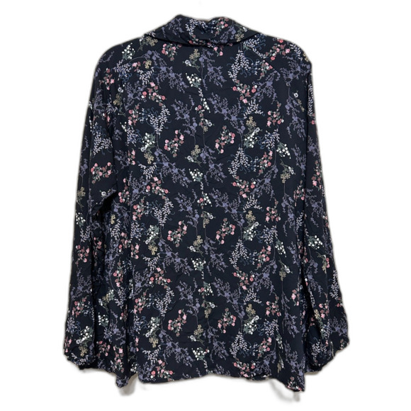 Comfy USA Button Up Blouse Tunic Womens Medium Black Floral Oversized Pockets - Picture 3 of 7